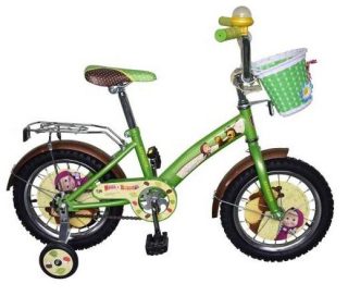 Велосипед14д Навигатор Маша и Медведь KITE-тип зел/желт с корзиной