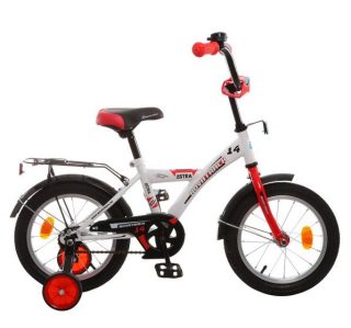 Велосипед NOVATRACK 14", ASTRA белый, защита А-тип, крылья и багажник хром.