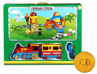 Ж/д Голубая стрела р/у Веселый паровозик, конструктор, подвижные элементы, свет, звук