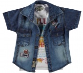 Рубашка голубая хлопок + футболка  для мальчиков Babexi