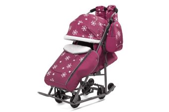 Коляска-санки Pikate Снежинки (малиновый, цвет рамы темно-серый)