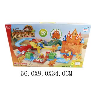 Трек эл., Замок с динозаврами, свет, звук, поезд 1шт., 50 деталей, эл.пит.не вх.в комплект