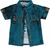 Рубашка зеленая + футболка хлопок для мальчиков Babexi