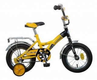 Велосипед NOVATRACK 12", FR-10, жёлтый, тормоз нож., крылья и багажник хром.