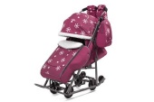 Коляска-санки Pikate Снежинки (малиновый, цвет рамы темно-серый)