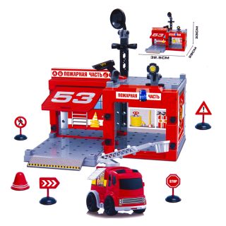 Игр.набор Пожарная часть, машина инерц.1шт., 67 деталей, свет, звук, эл.пит.2*AAA не вх.в комплект