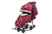 Коляска-санки Pikate Звезды (бордовый,цвет рамы темно-серый)