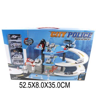 Парковка Полиция, 3 уровня, машина металл - 4шт.(без механизма), вертолет 1шт.