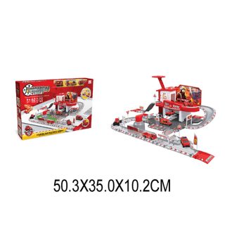 Игр.набор Пожарная станция, 2 уровня, машина металл. 3шт., деталей 62шт.