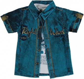 Рубашка зеленая + футболка хлопок для мальчиков Babexi